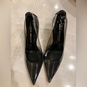 Good American pointed toe stiletto heals size 5 1/2, color is light smoke.